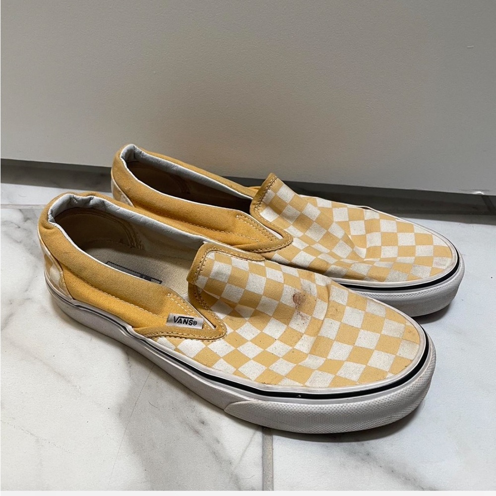Yellow Checkered Slip On Vans